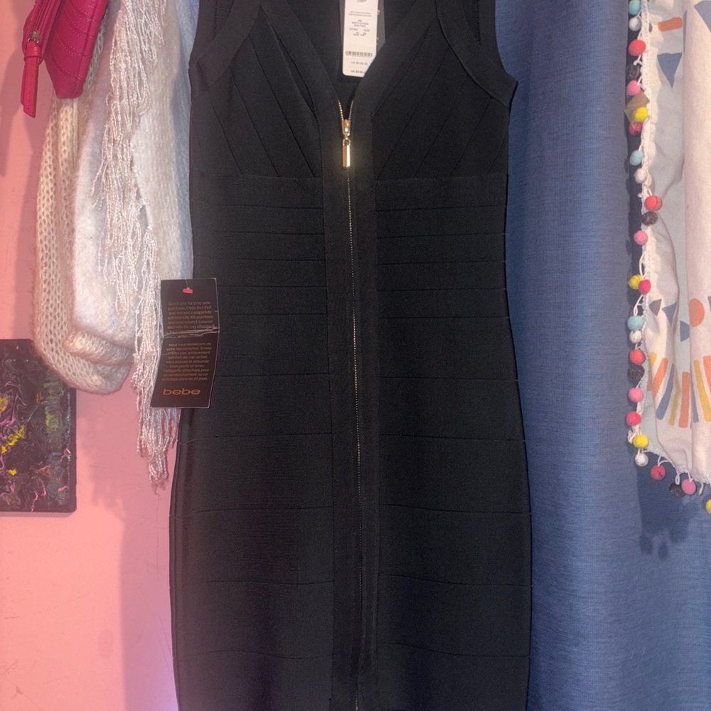 NWT Bebe Black Zip-Front Mini Dress S